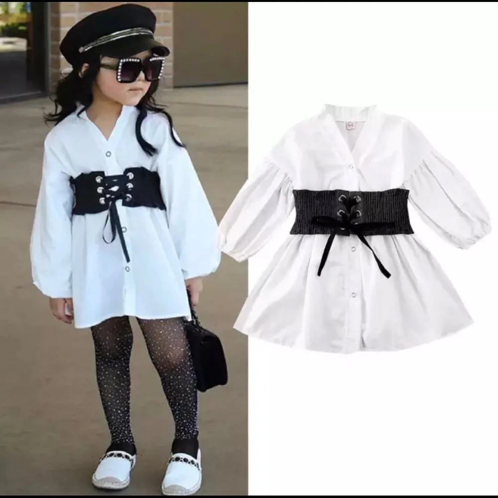 New Dress White & Black Sashay All Day Belted Puff Sleeve Shirtdress